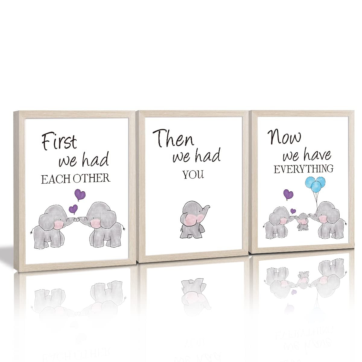 Watercolor Elephant Family Framed Canvas Wall Art ,First We Had Each Other Qu…