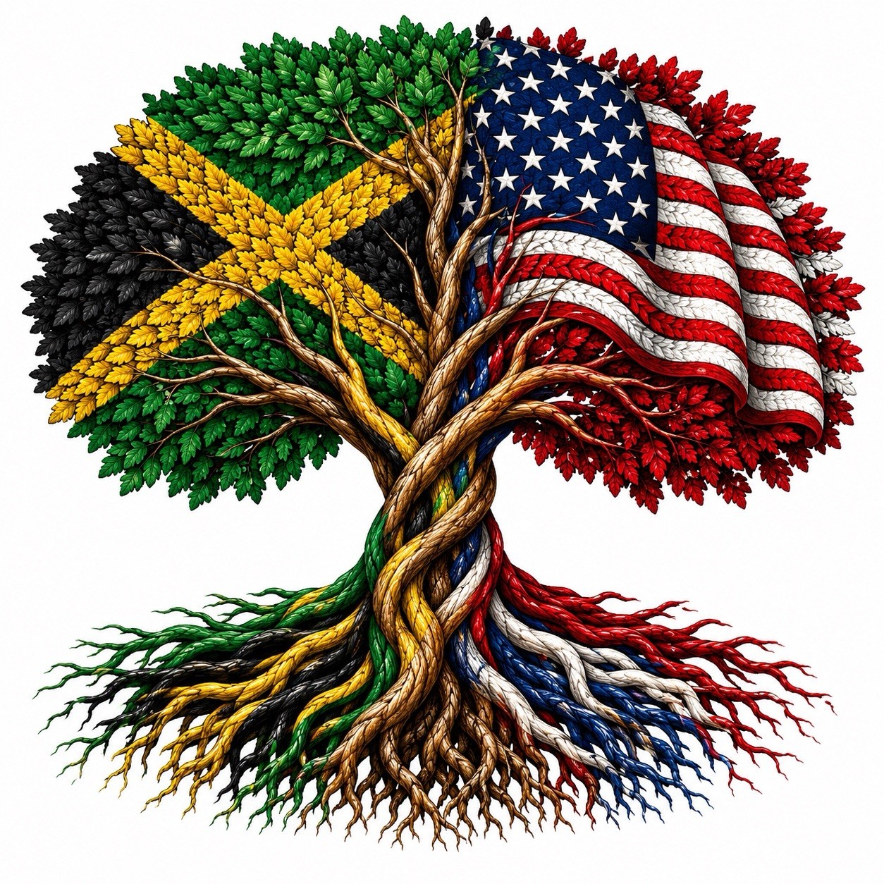 Jamaica & USA & USA Heritage Tree 3 Inch UVDTF Decal Hard Hat Sticker Family