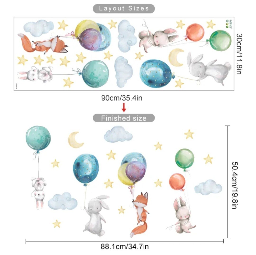 Animal Cartoon Bunny Balloons Wall Stickers Baby Nursery Room decor vinyl kids