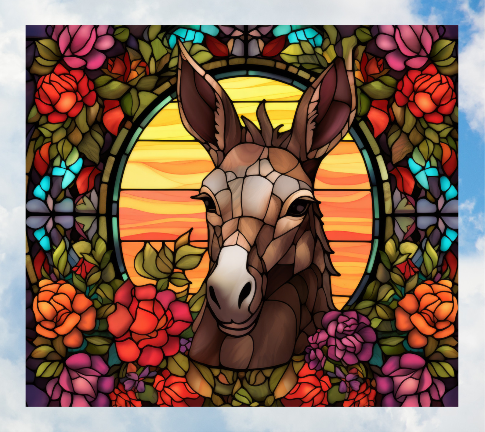 Donkey Faux Stained-Glass WINDOW CLING Size 9.1″ Repositionable Vinyl