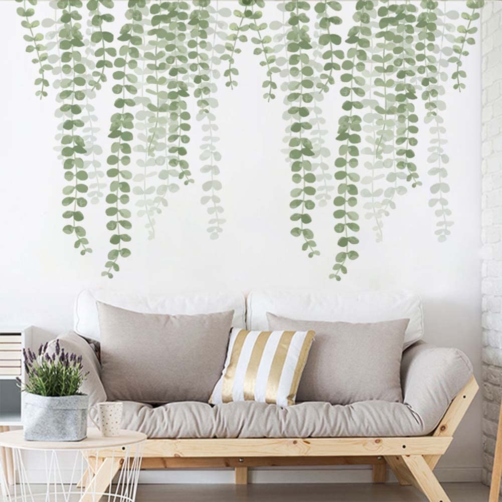Hanging Green Vine Wall Stickers, String of Pearls Plant Wall Decor Decals Pe…