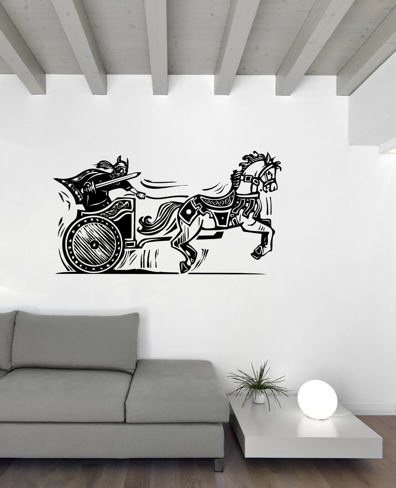 Wall Vinyl Decal Scandinavian Nordic Viking Warrior Sword Chariot (n1718)