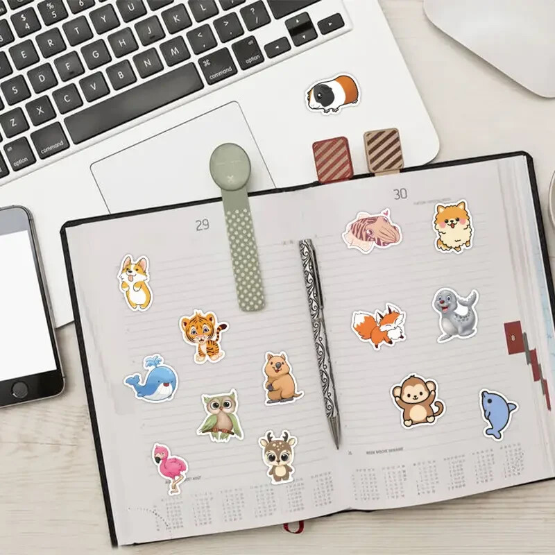 50 Random Cute Fun Cartoon Art Realistic Waterproof Animal Stickers Size Small