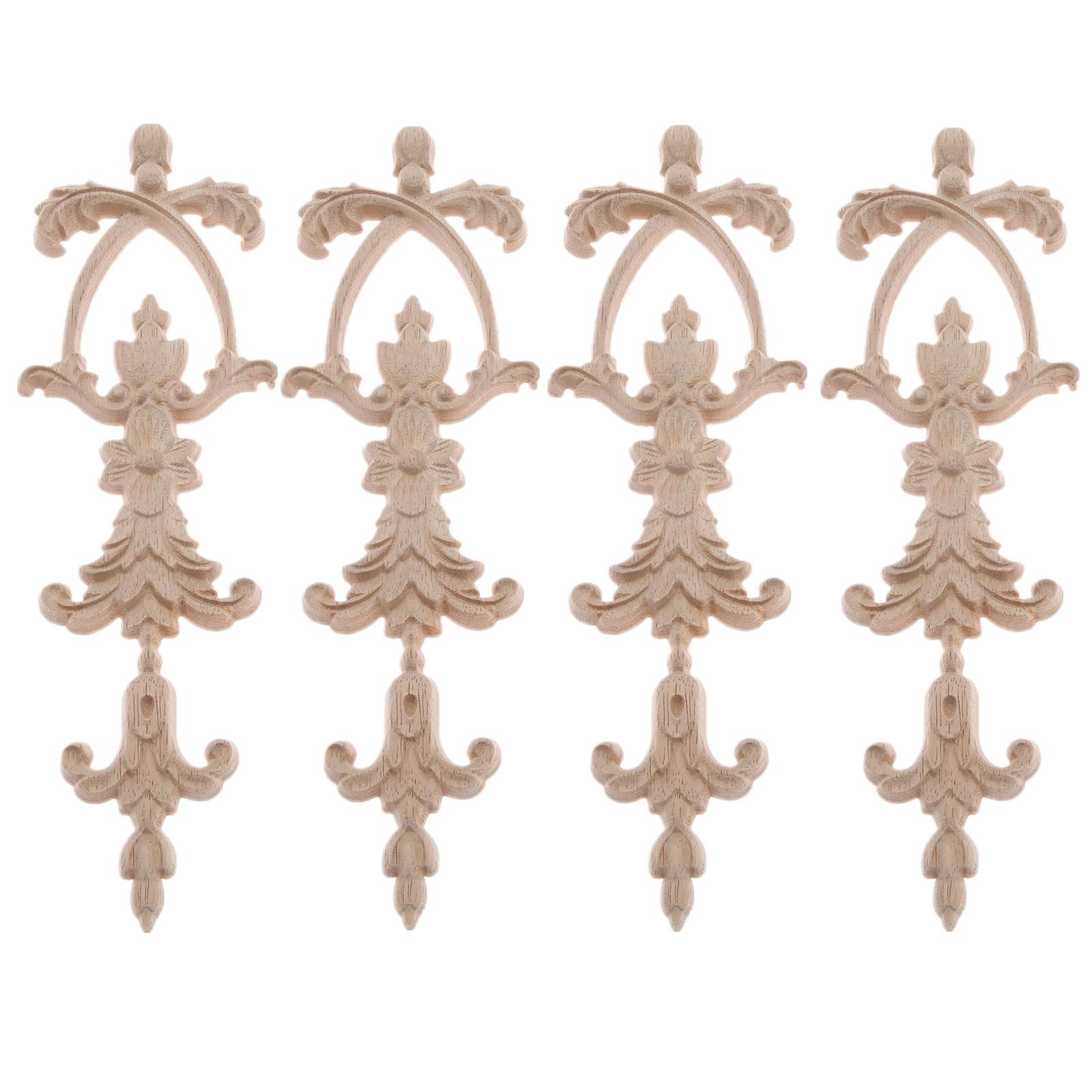 Long Frame Onlays Appliques, Wood Carved Decals, 4-Pack Unpaint Wooden Carvin…