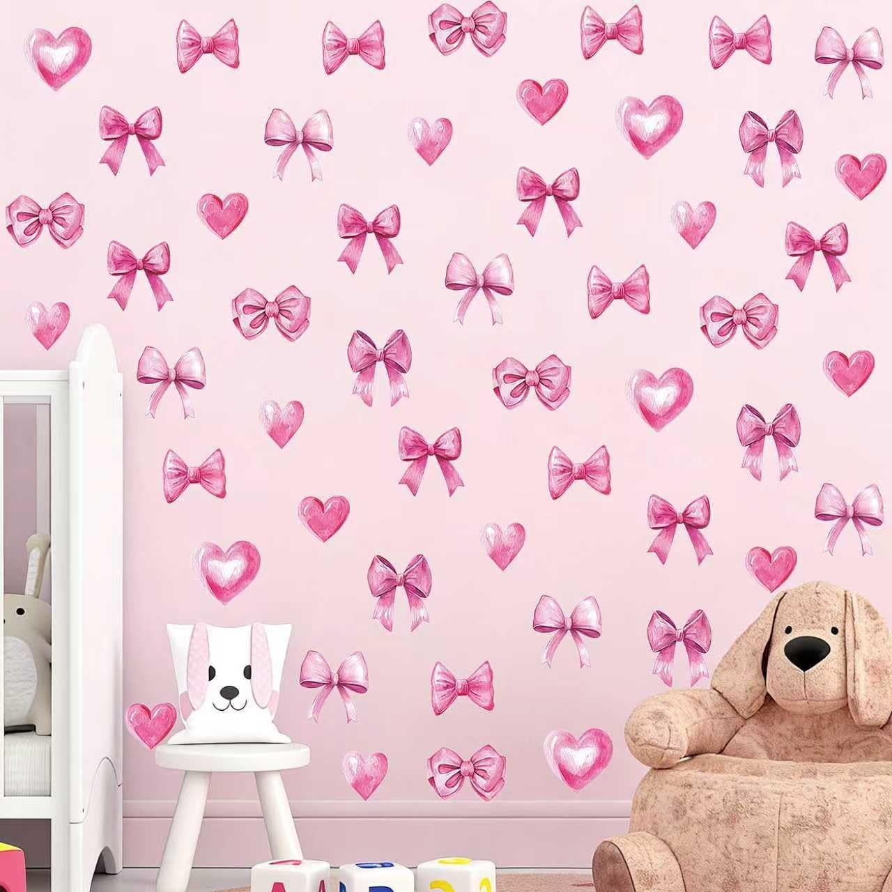 48pcs Pink Bowtie Decor for Bathroom and Bedroom Bow Wall Stickers and Decals…