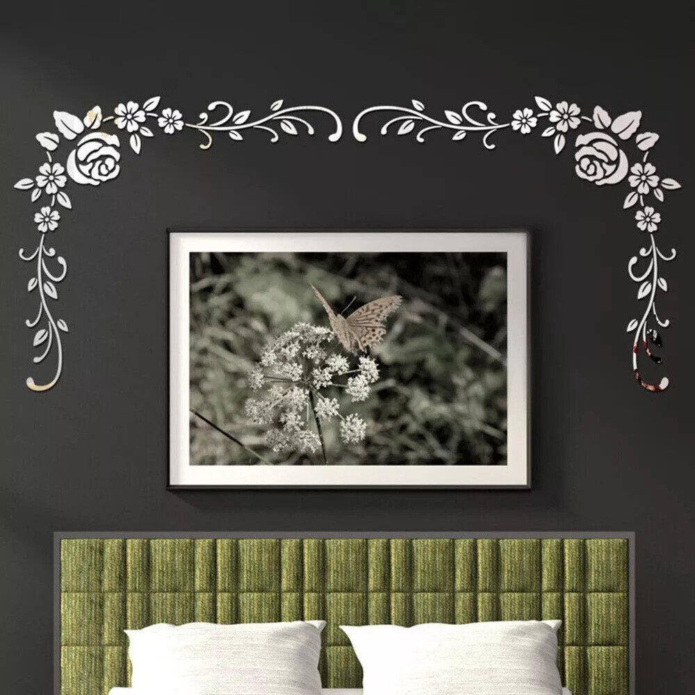 2pcs 3D Acrylic Mirror Flower Wall Stickers Mural Decal Removable Home Art Decor