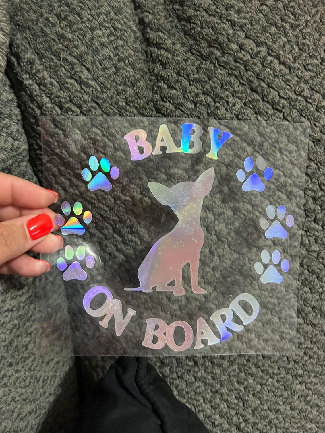 Baby on Board Chihuahua Dog Reflective/ Oil Slick/ Holographic Window Car Decal
