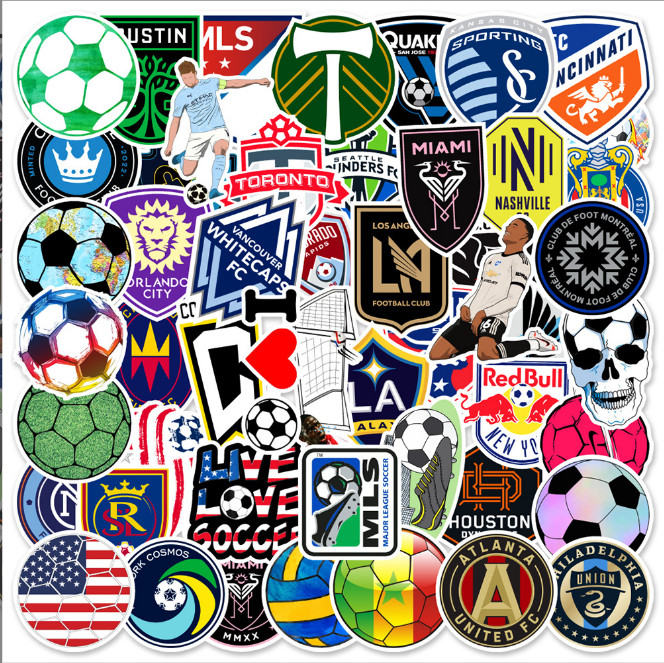 50 Pcs Stickers Soccer MLS Teams LOGO Fridge Skateboard Laptop Phone Car Vinyl