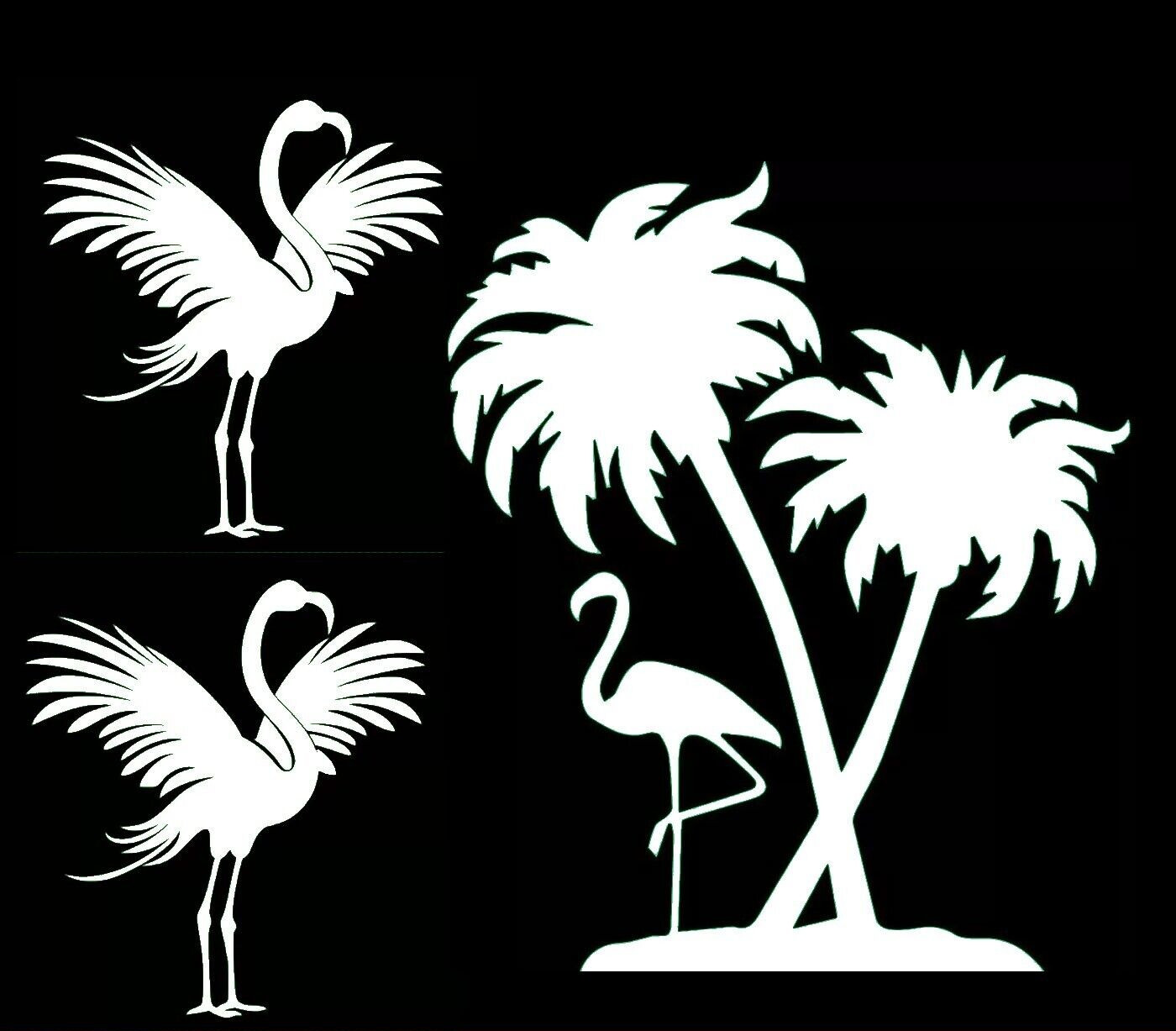 Flamingo Palm Tree 3 Pack White Vinyl Decals Car Truck Window Mirror Wall Door