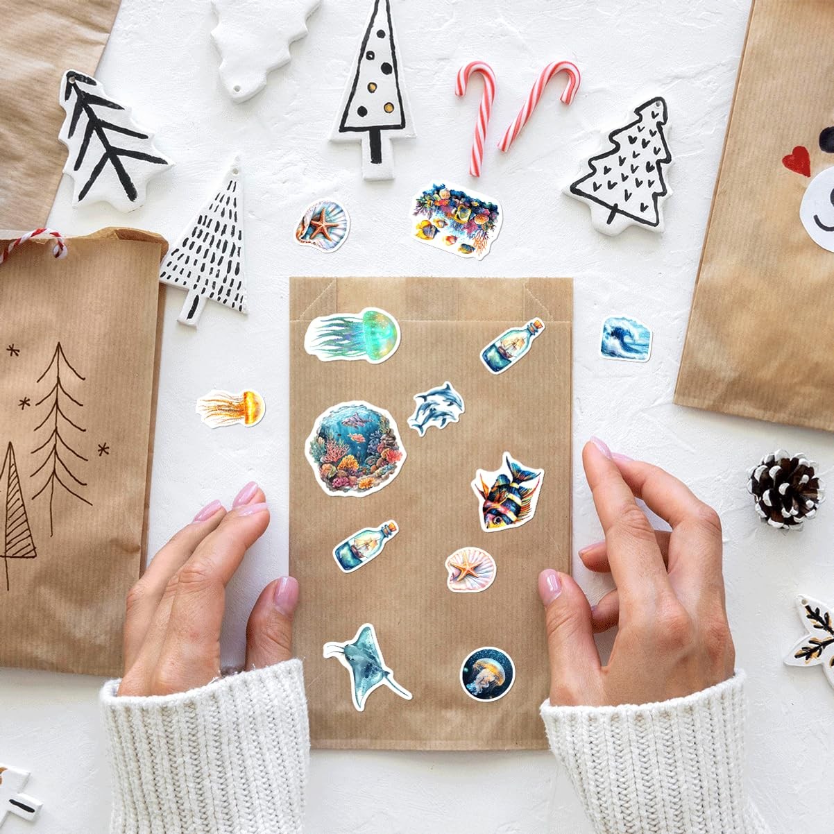 Ocean Aesthetic Vinyl Stickers Pack with Mermaids Seashells Sea Creatures for…