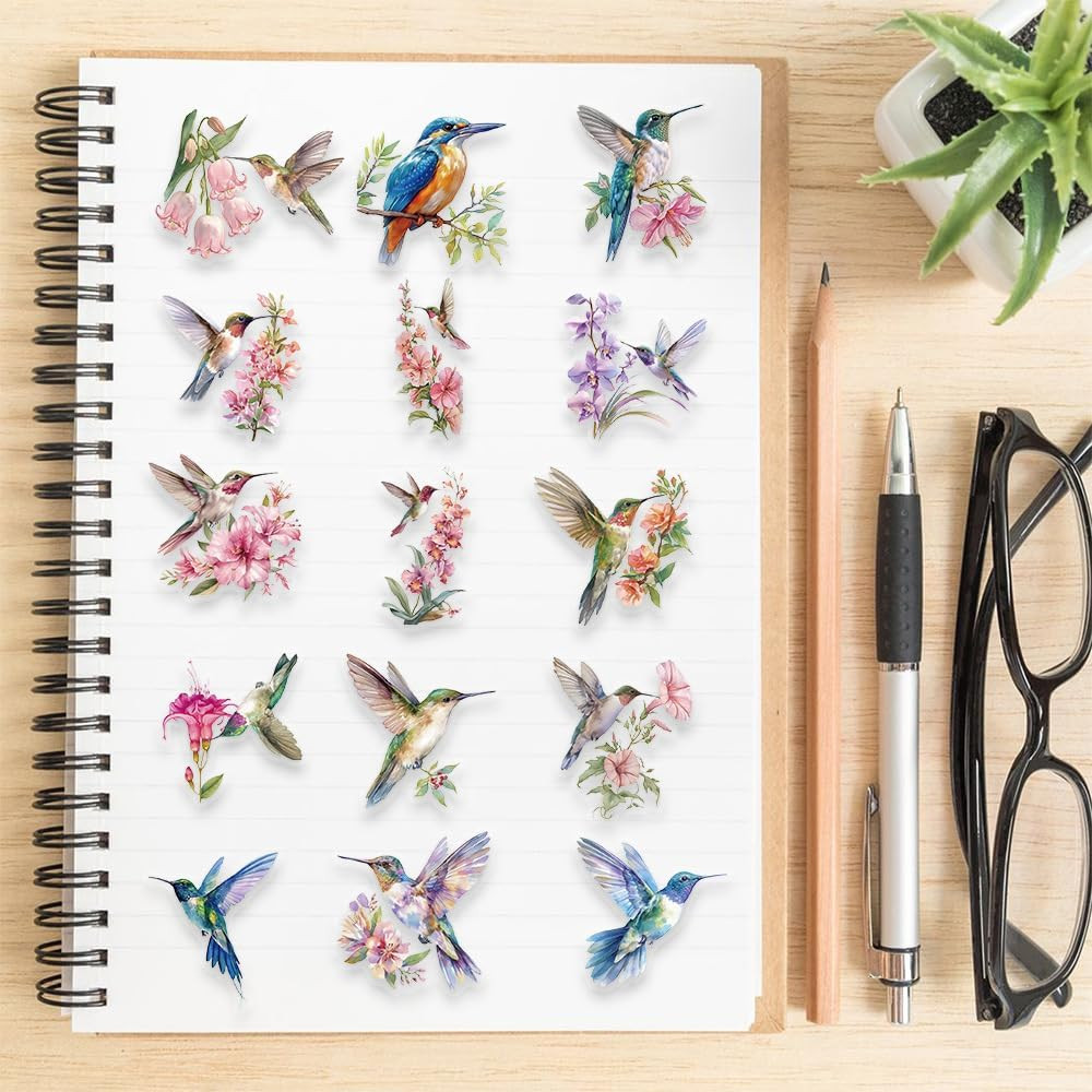 50PCS Transparent Hummingbird Stickers Nature Decals Waterproof Decorative Decal