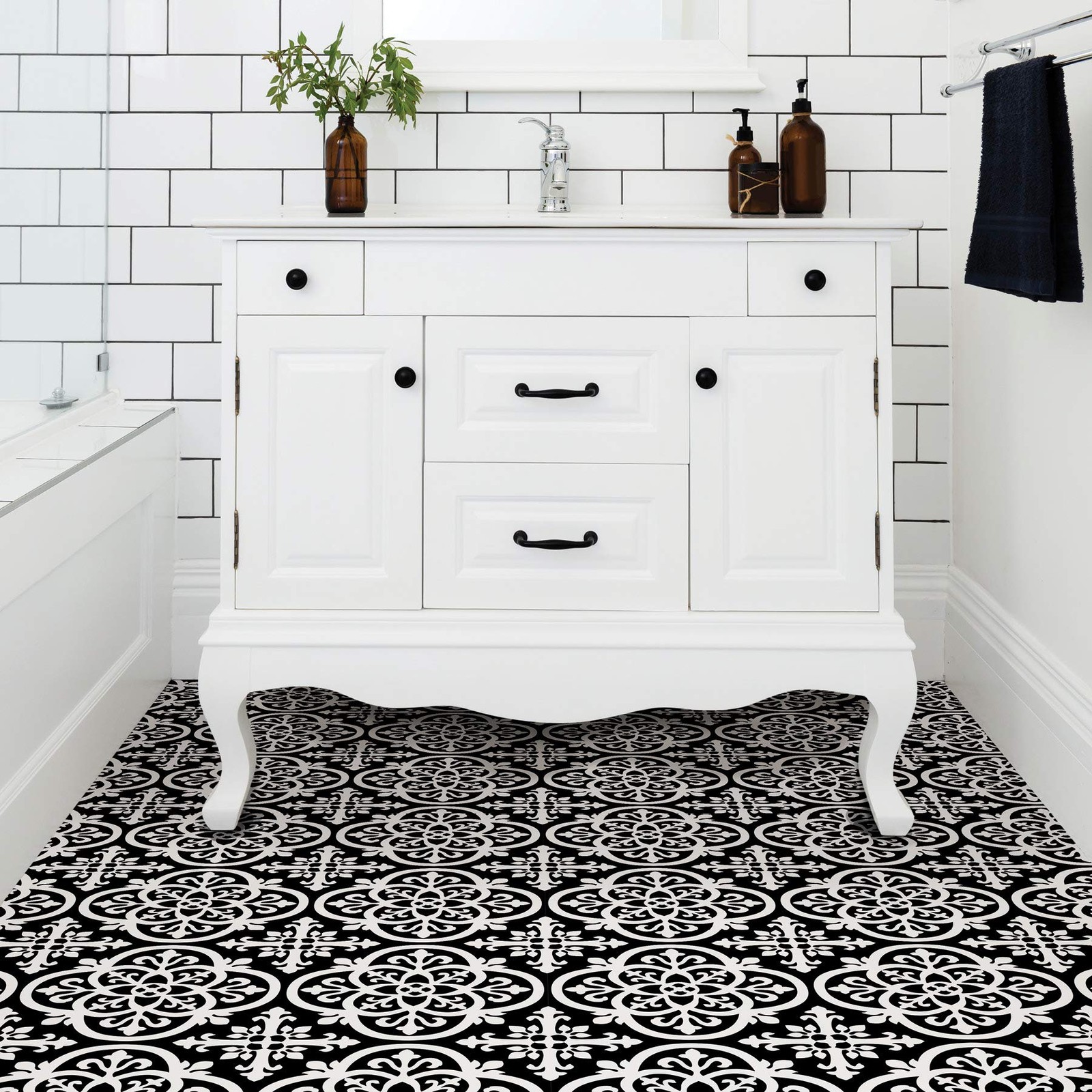 FloorPops Black Gothic Peel & Stick Floor Tiles, 12″L x 12″W x 0.06″T,