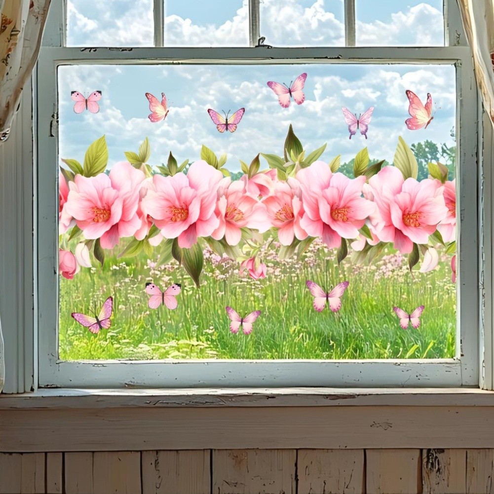 Floral Butterfly Cling for Glass Cabinets Mirrors 23.6 x 11.8 in Pink PVC