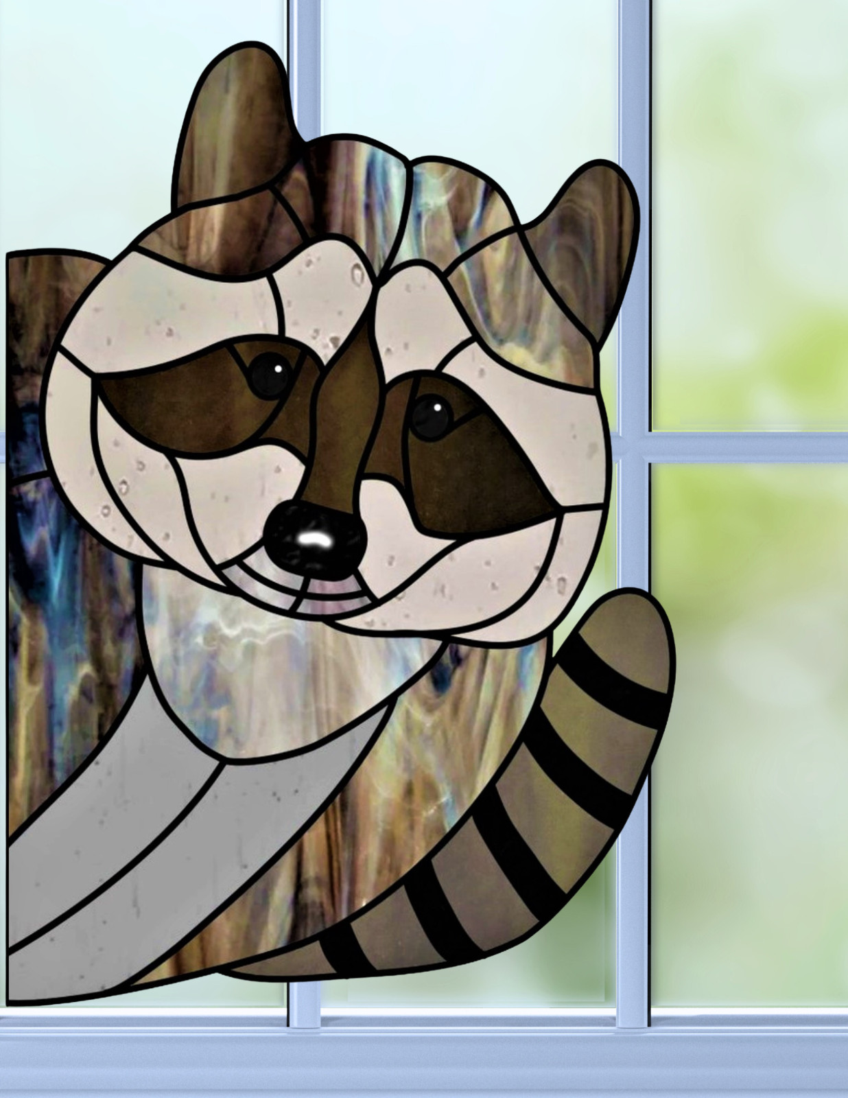 Peeking Racoon Faux Stained-Glass WINDOW CLING Size 10.6″ Repositionable Vinyl