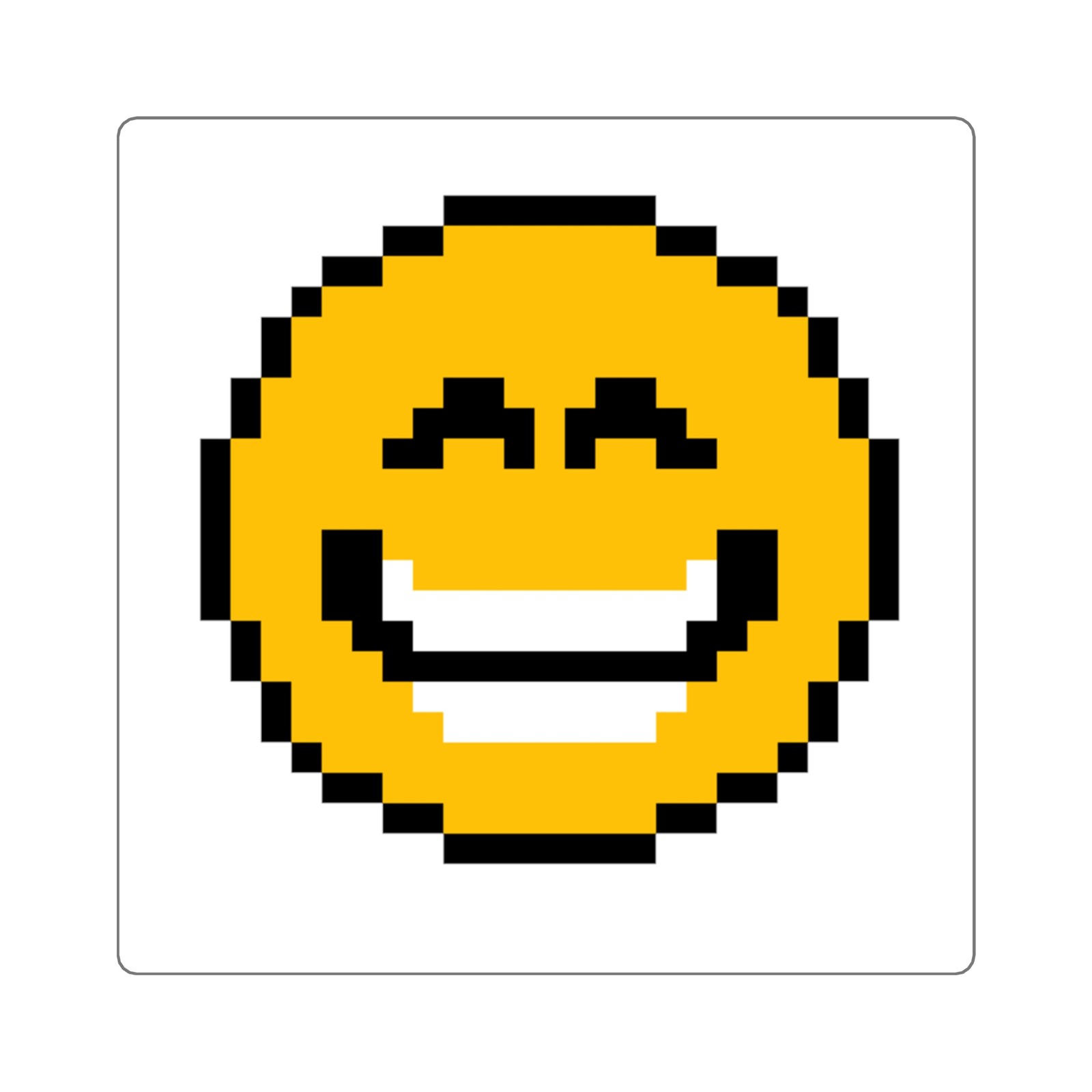 Square Stickers Cute Retro 8-Bit Big Grin Smiley Guy Emoji Graphic Design