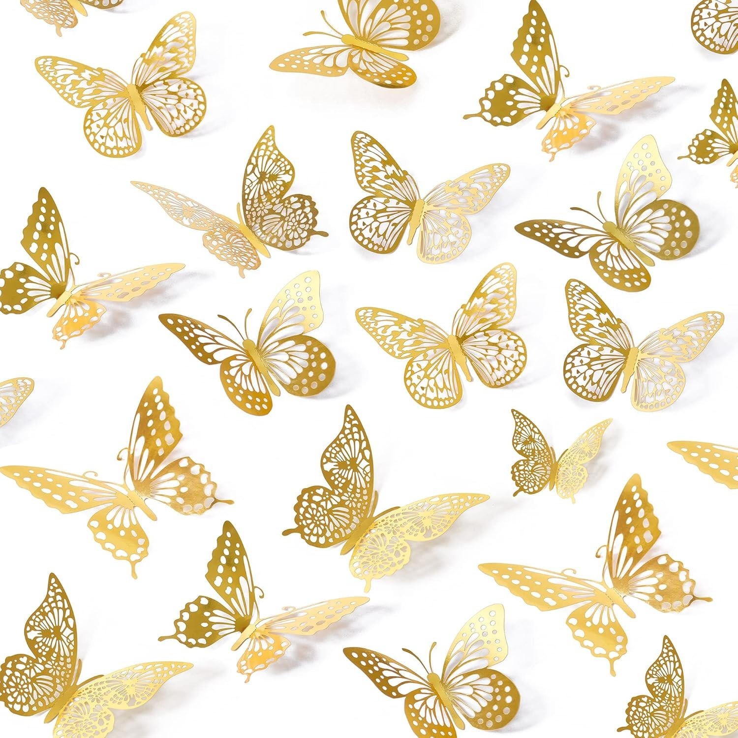 48PCS 3D Gold Butterfly Wall Decor Stickers for Party, Wedding, Birthday, Cake