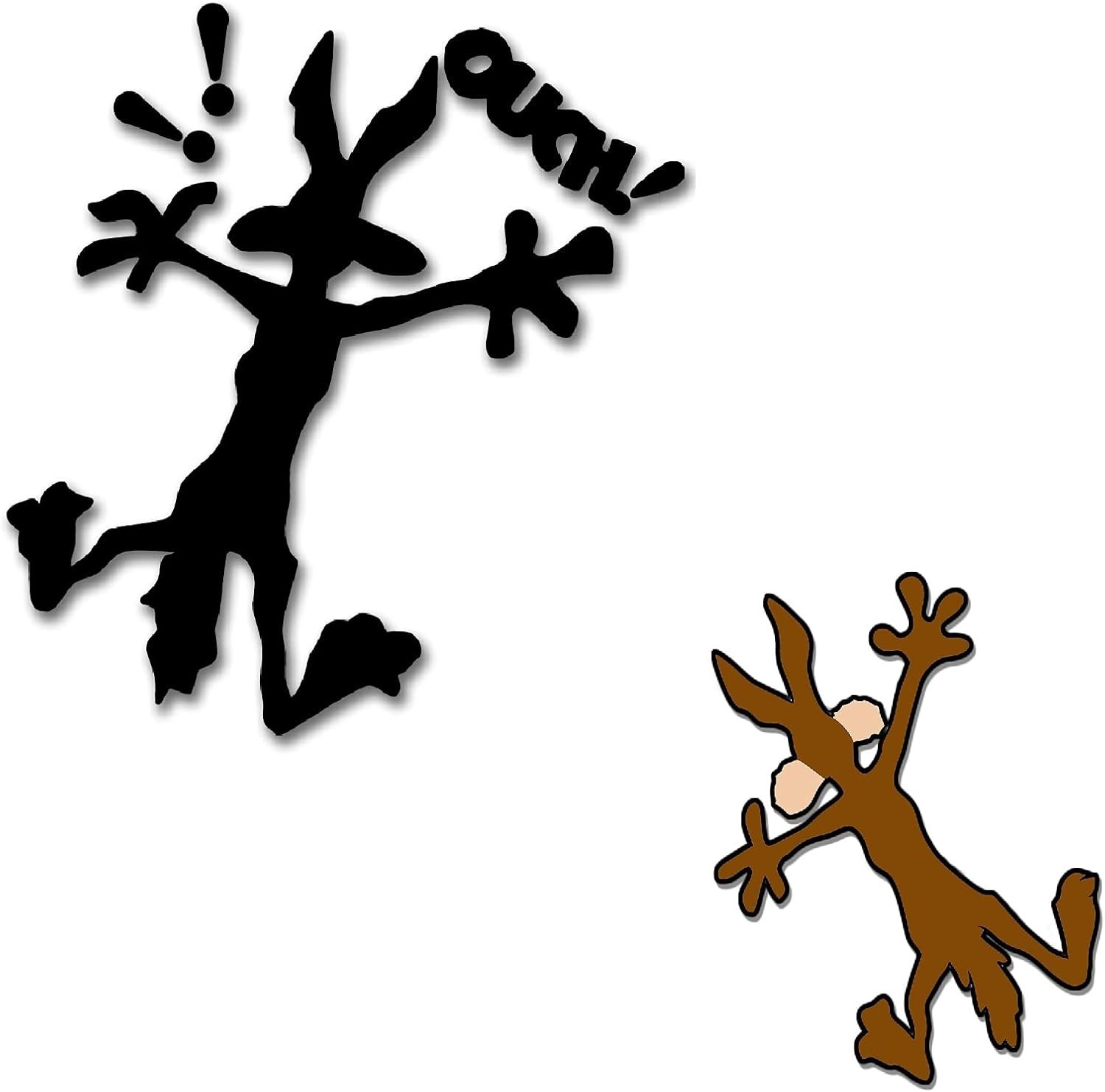2 Pcs 9.8″ 5.9″ Reflective Dent Fix Car Decal, Cartoon Coyote Splat Hitting Wall