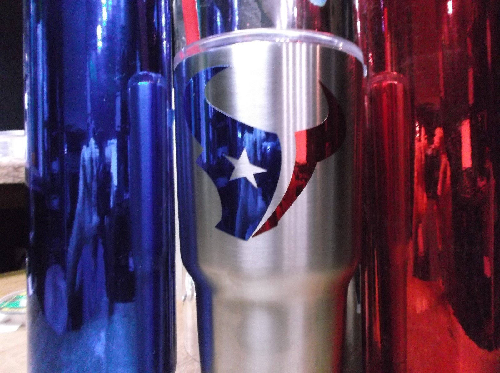 Houston Texans Decal Sticker for a Rambler,Tumbler,Car,Truck,Blue & Red Chrome!