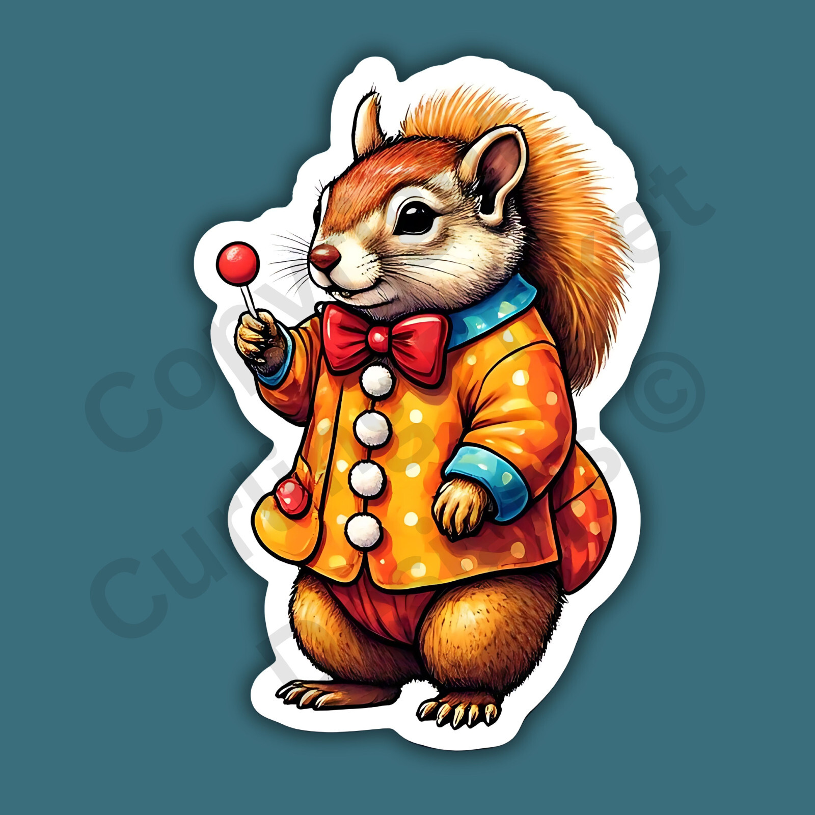 Squirrel In A Clown Suit Circus Lollipop Funny 3″ Vinyl Sticker