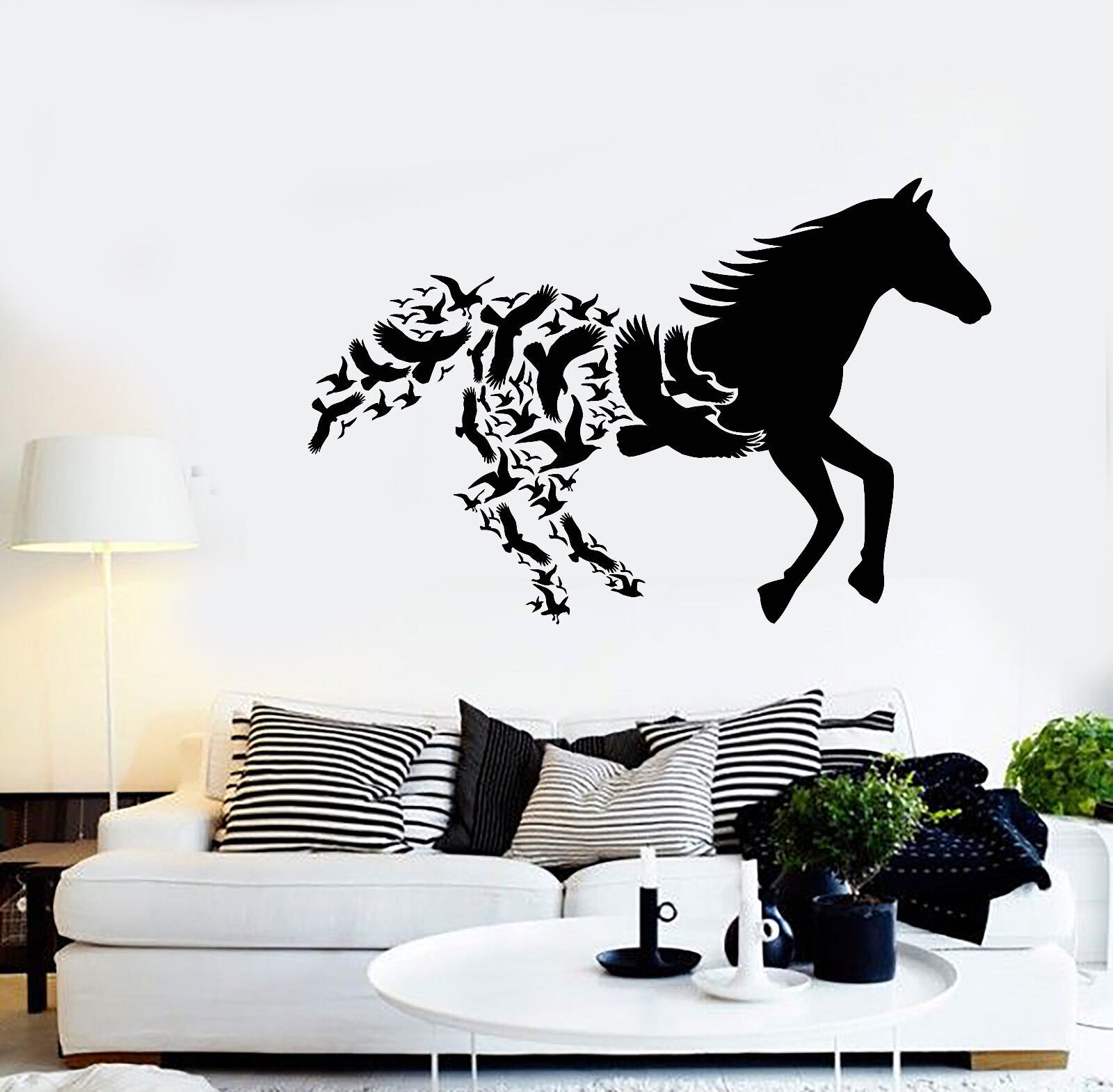 Vinyl Wall Decal Abstract Animals Galloping Horse Racing Birds Stickers (2061ig)