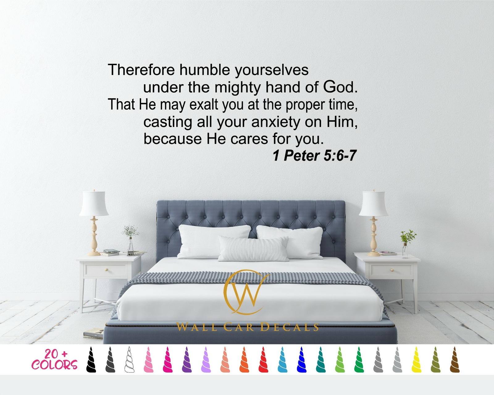 Bible Wall Quote Vinyl Decal 1 Peter 6:6-7 Humble Yourselves under God He Cares