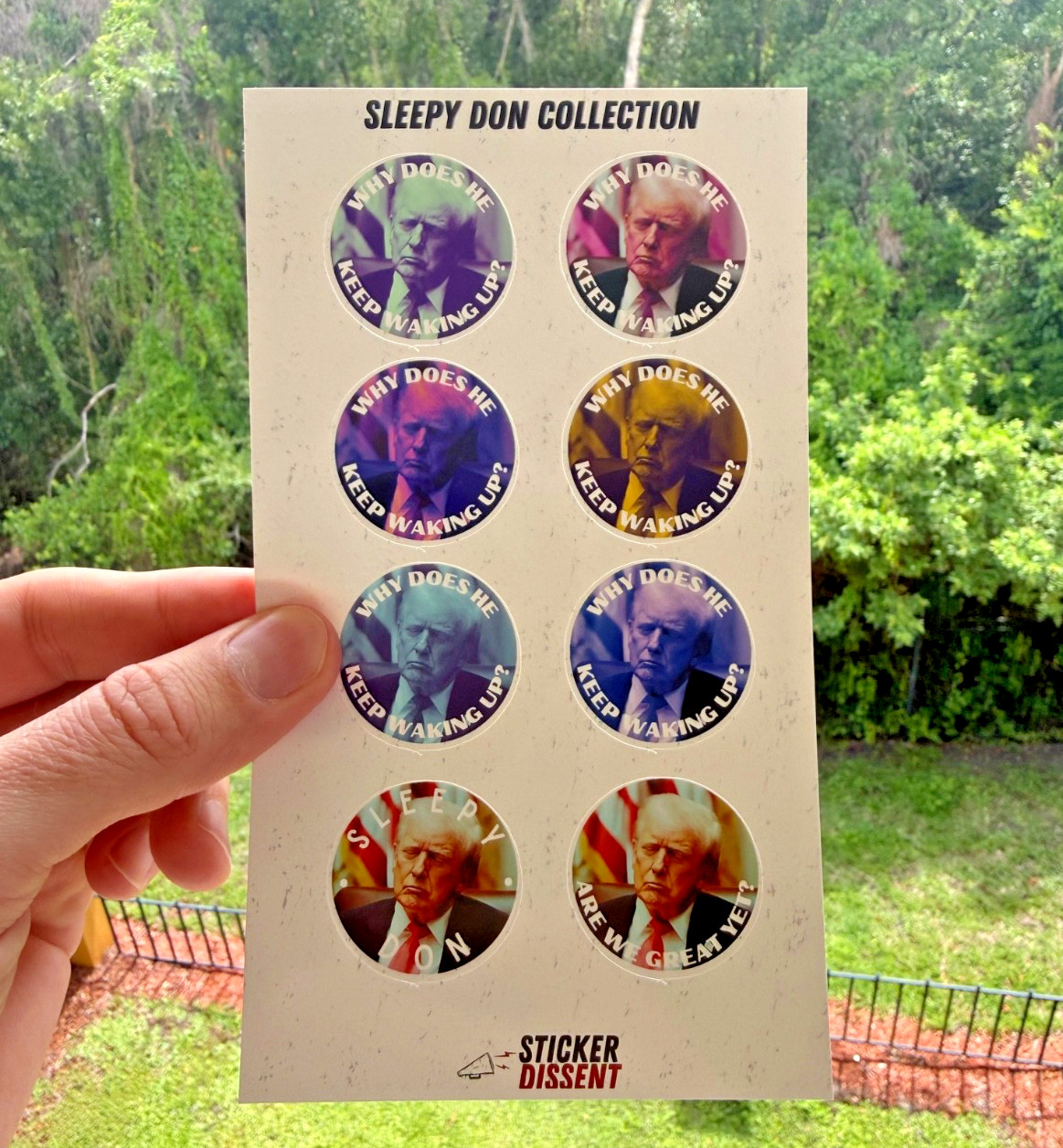 Donald Trump Asleep Stickers 8pc Assorted Anti Trump Political Humor Decals 1.5″