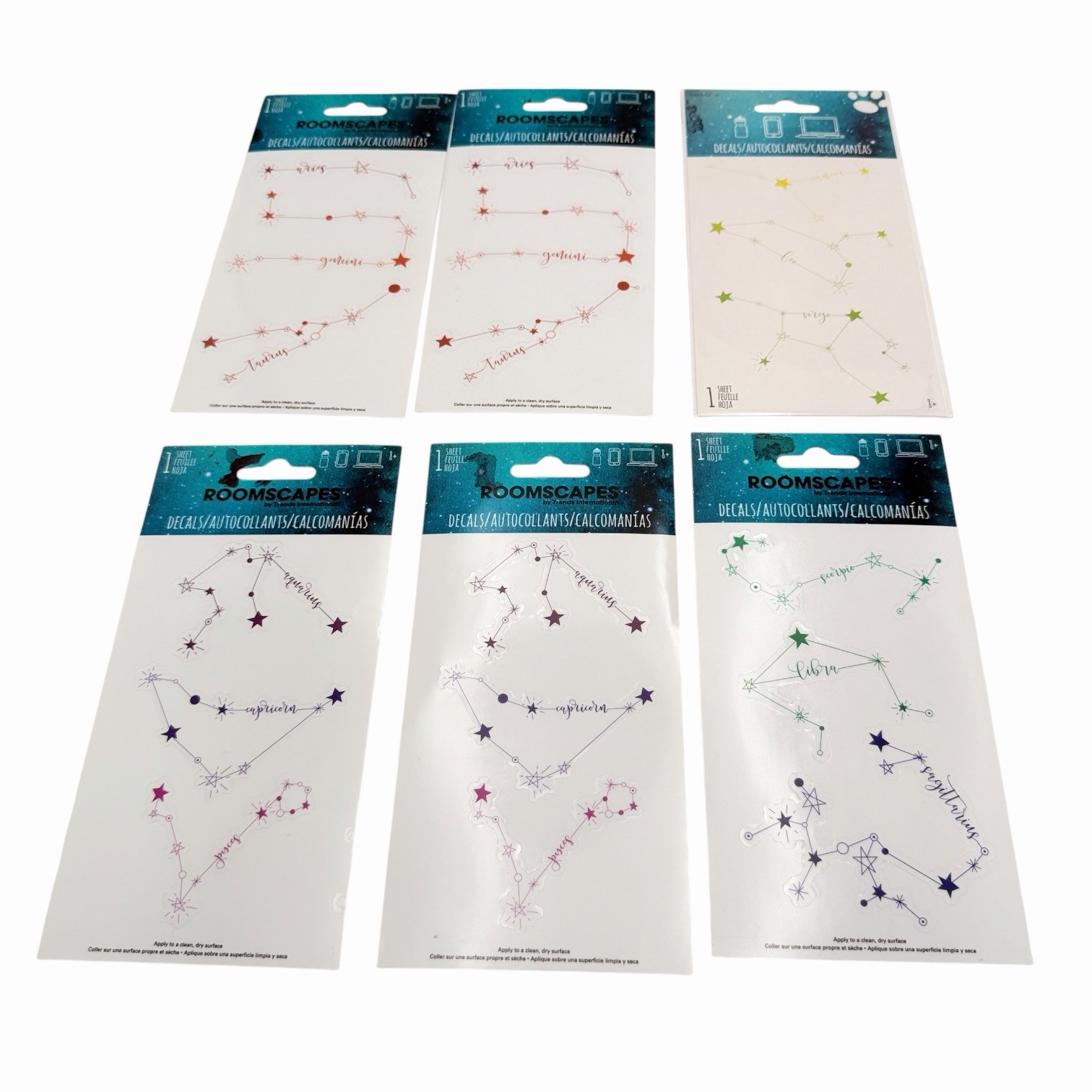 RoomScapes Zodiac Constellation Decals Lot of 6 Aries Gemini Virgo Libra New