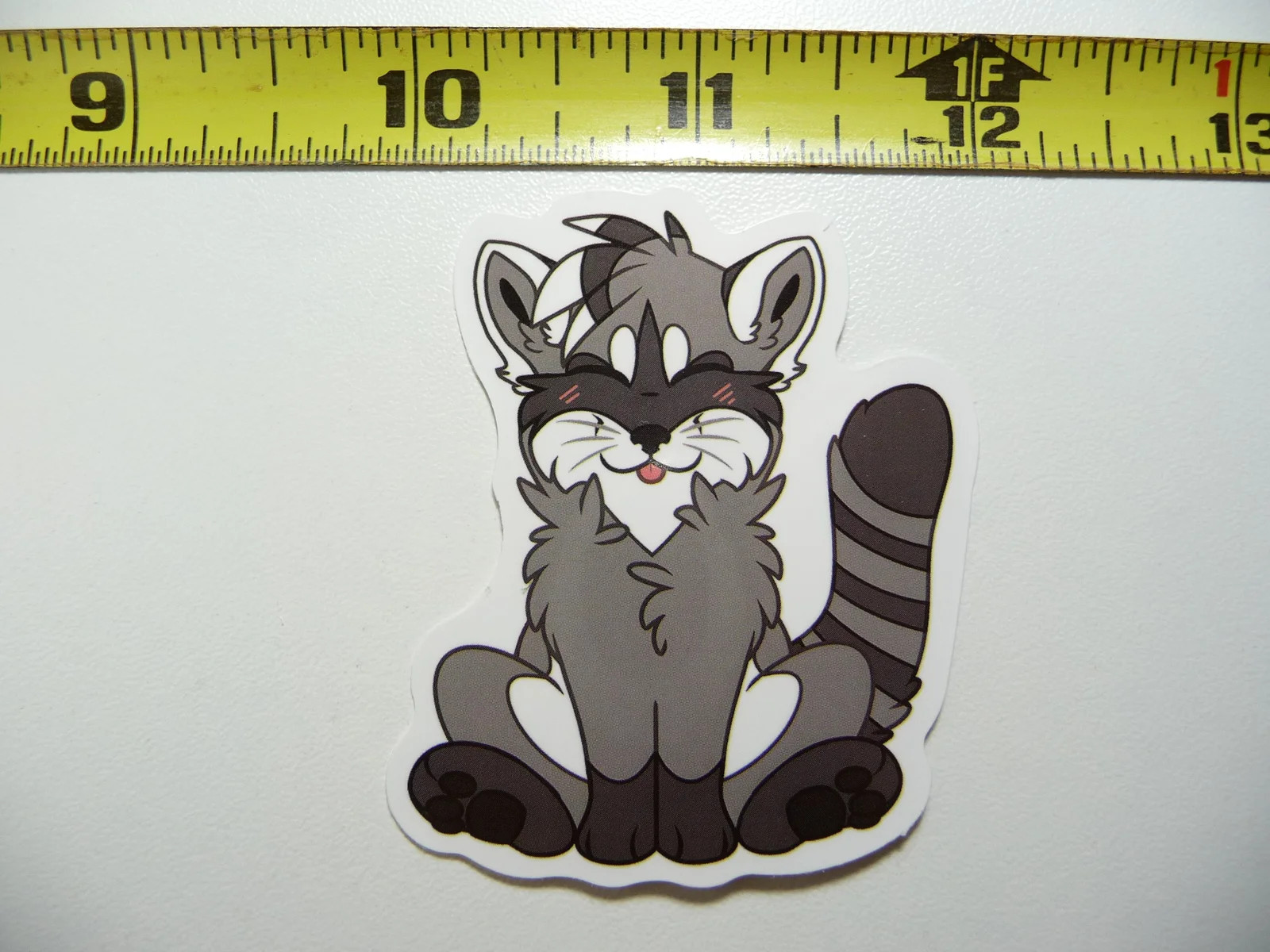 RACCOON HAPPY SITTING SMILING TONGUE SMALL STICKER DECAL ANIMAL BANDIT MASKED