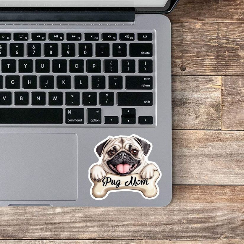 Pug Mom, Pets, Dogs, Sticker, Peel N’ Stick, Different Sizes