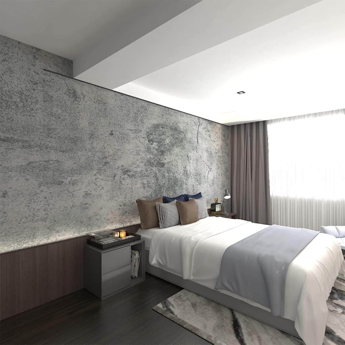 Gray Cement Contact Paper Matte Thick 16X708 Inch Grey Concrete Peel Stick