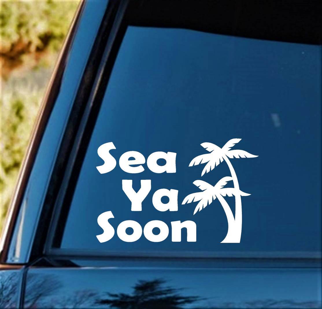 Palm Tree Ocean Vacation Decal Sticker Accessory Gift Car SUV Laptop