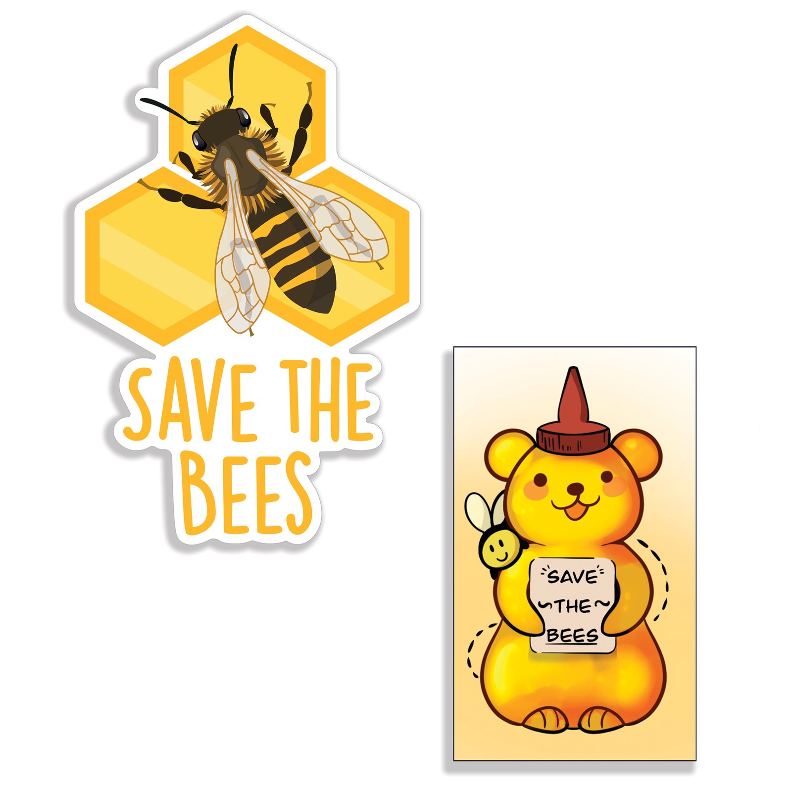 [2 Ct] Cute Save the Bees Stickers. Large, 3.5″ Honey Bee Decals by Ellopi