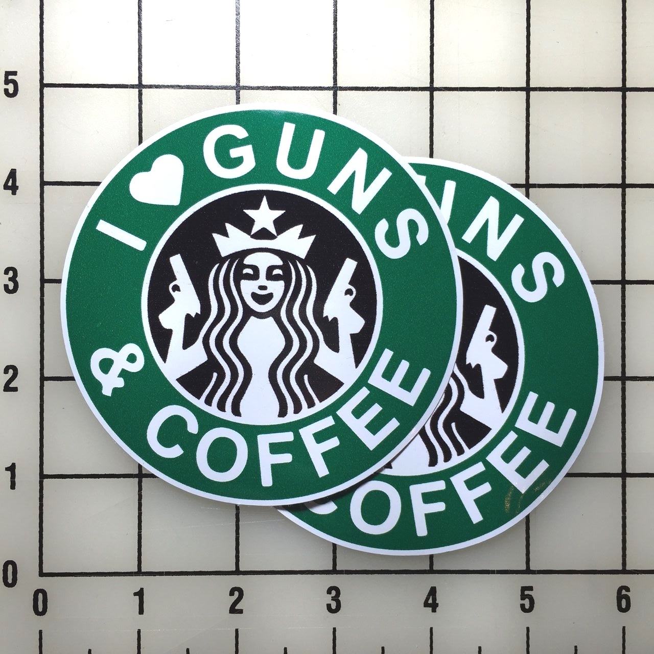Starbucks I heart guns and coffee 4″ Wide Multi-Color Vinyl Decal Sticker – BOGO