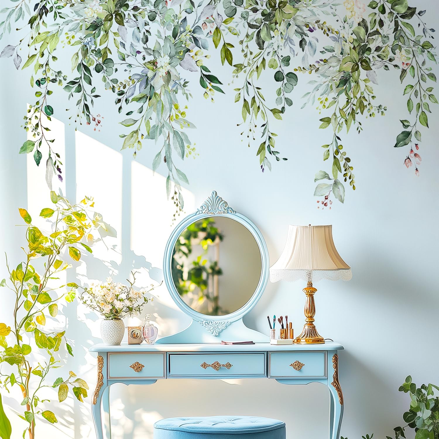 Green Plants Leaves Wall Decals Peel Stick Large Floral Flowers Removable Vine