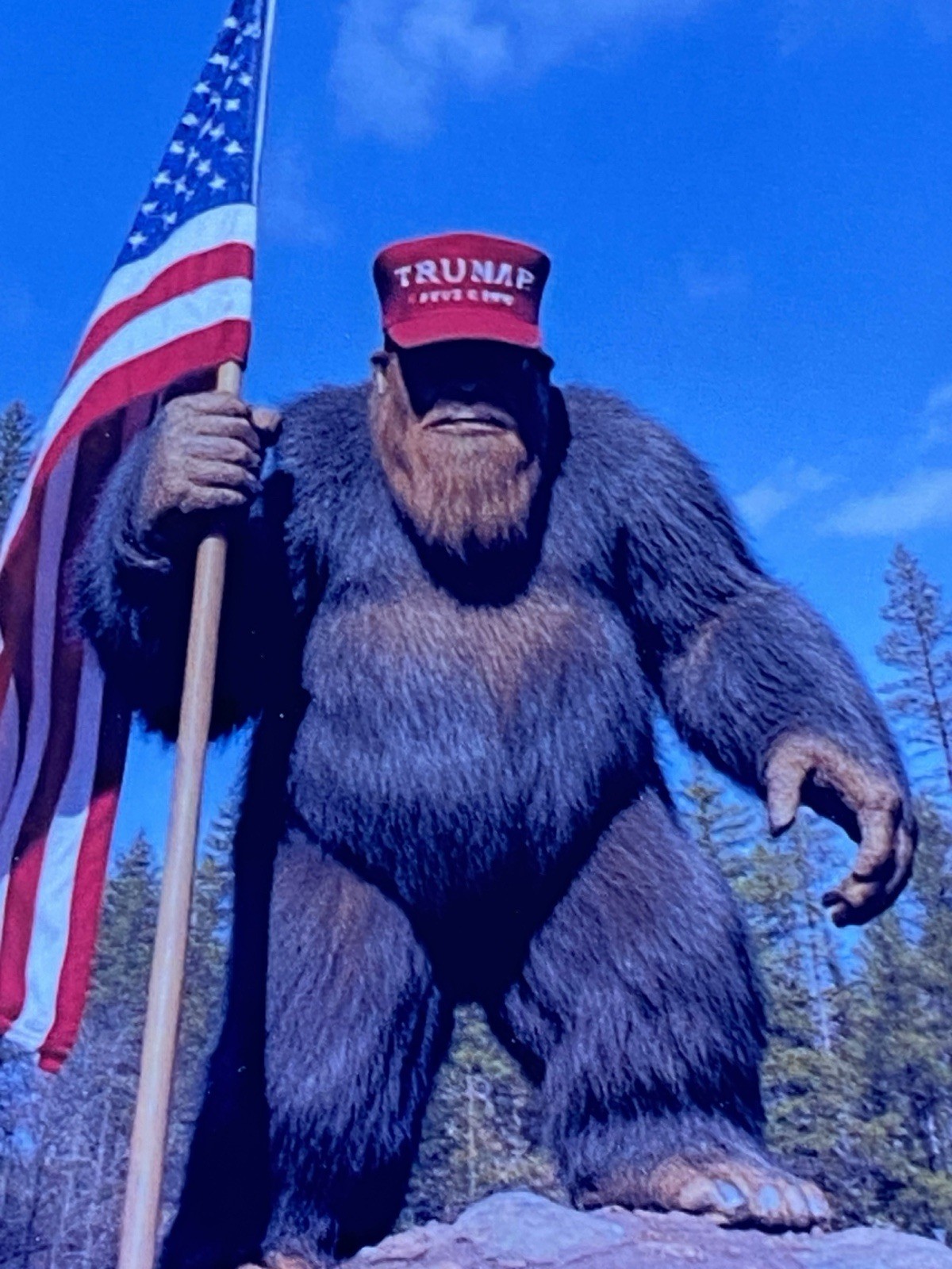 Sasquatch Big Foot Emerges as a Trump Supporter w/ MAGA hat Waterproof Sticker