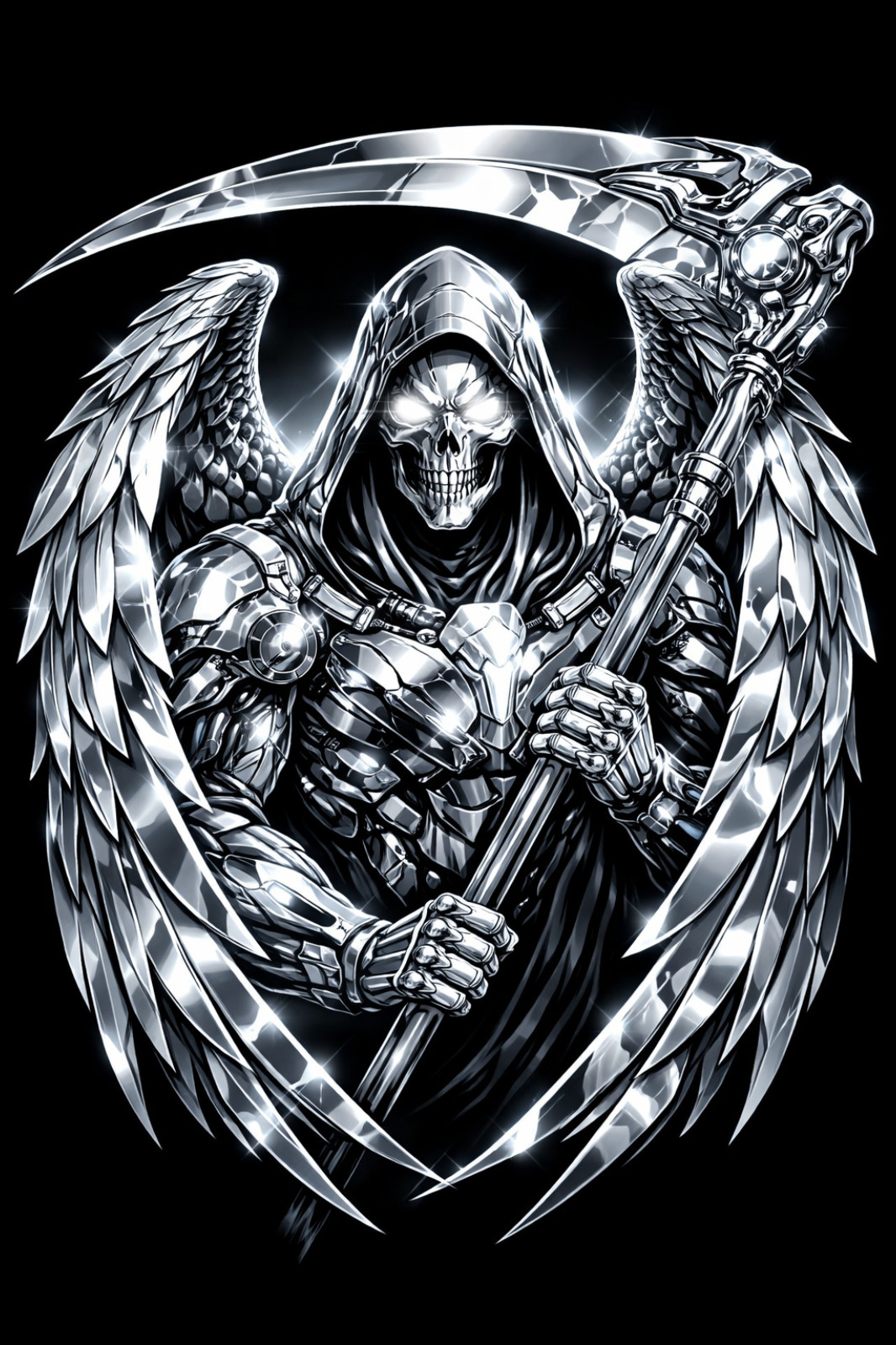 Chrome Grim Reaper Sticker Metallic Skull Dark Gothic Vinyl Decal Matte Waterpro