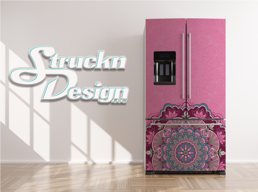 Floral Beige Pink Maroon Red Mandala Fridge Freezer Wrap Side Door Vinyl Decal