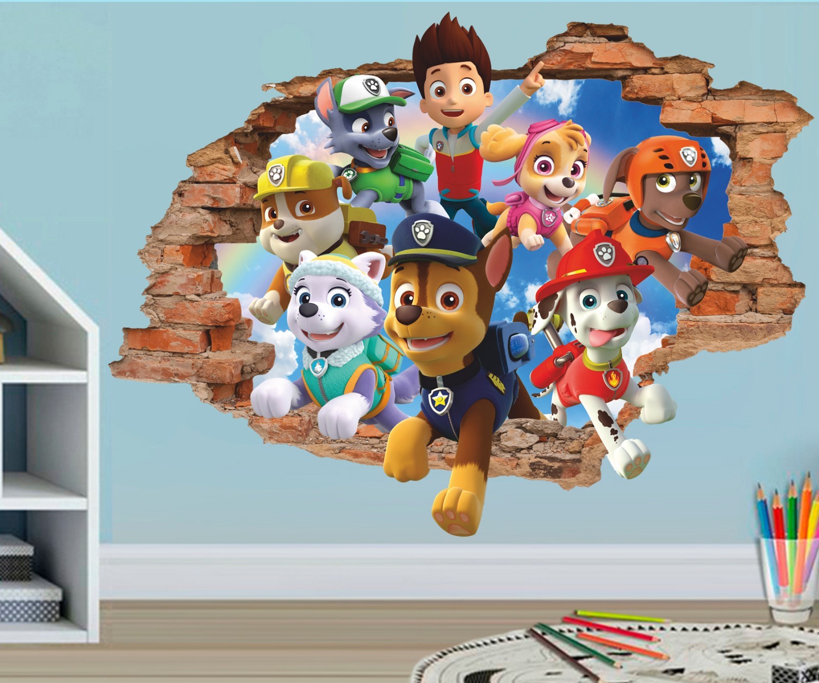 Puppy Patrol 3D Wall Decal, Cartoon Wall Sticker, Removable Vinyl Sticker