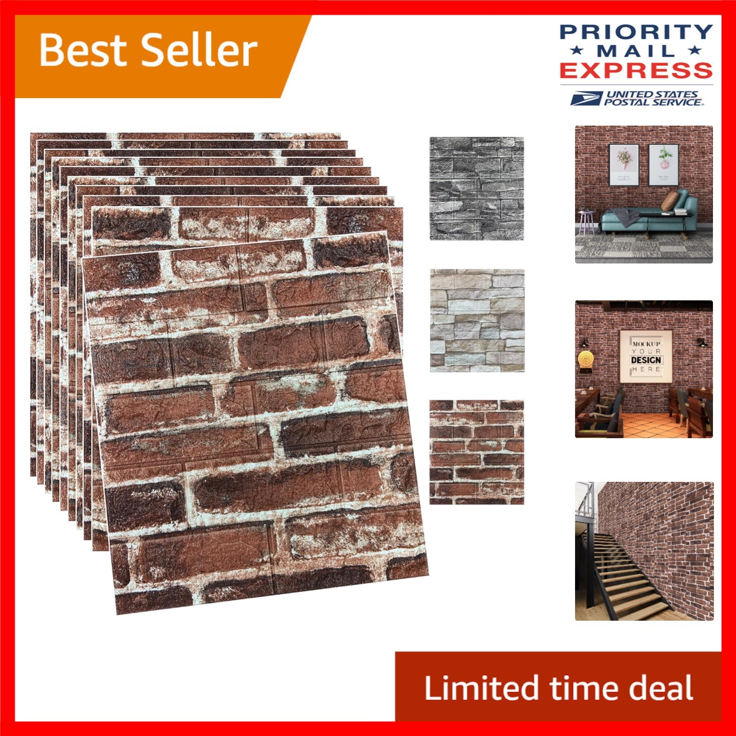 Self-Adhesive 3D Red Brick Wall Panels – 20PCS Foam Design for Easy Installation