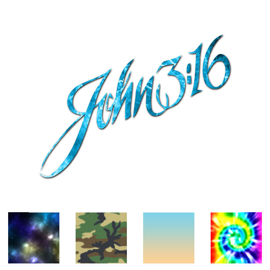 John 3:16 Cursive – Vinyl Decal Sticker – Multiple Patterns & Sizes – ebn910