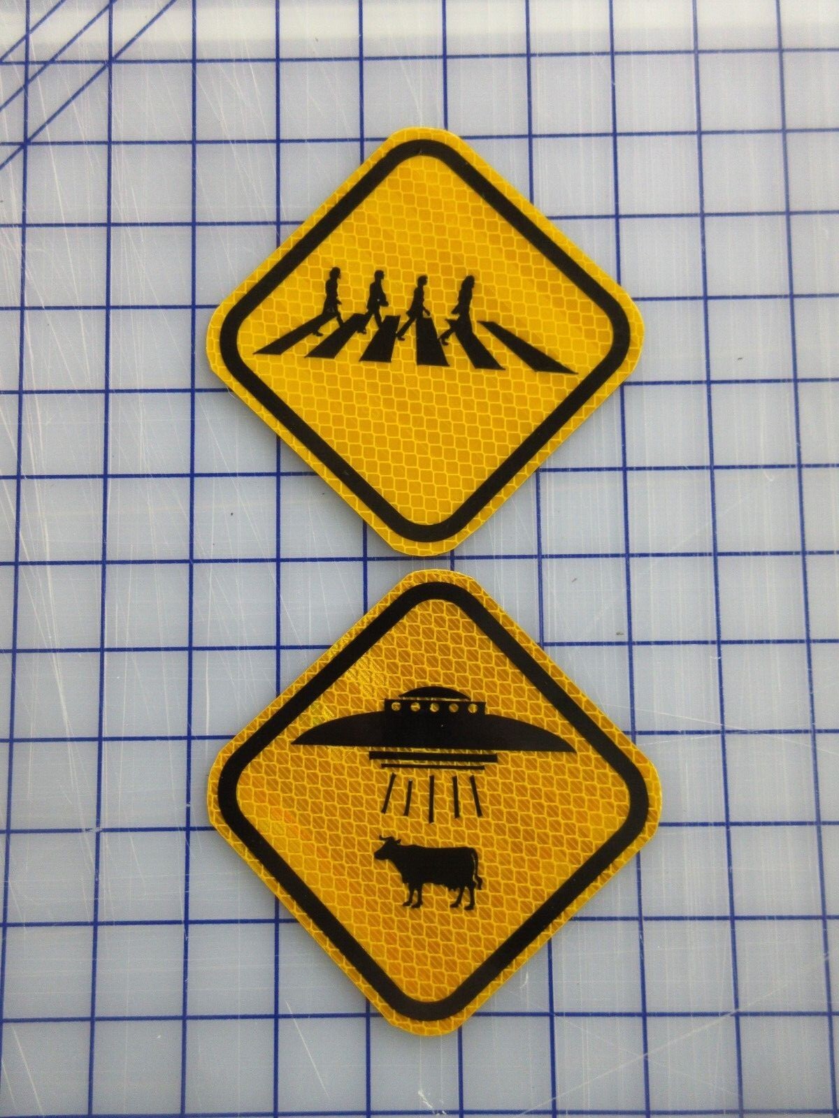 New Reflective DOT Road Sign Magnet Beatles Abbey Rd – UFO taking cow – Mermaid