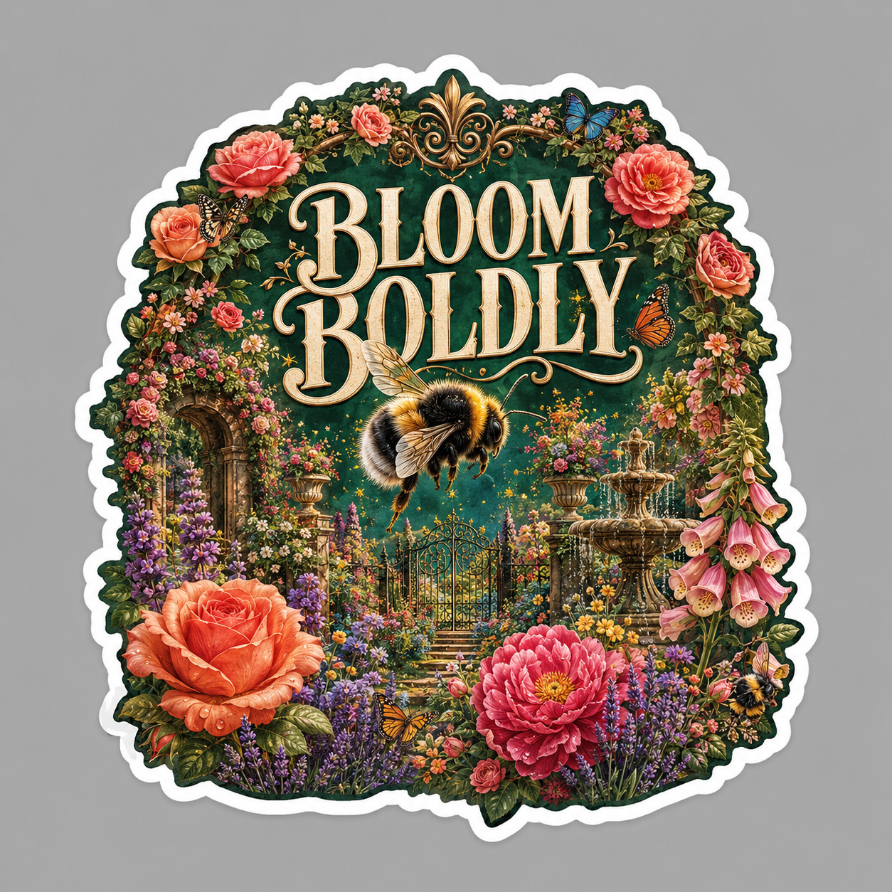 Bumble Bee Sticker Vinyl Decal Bloom Boldly Floral Garden Butterfly Motivation