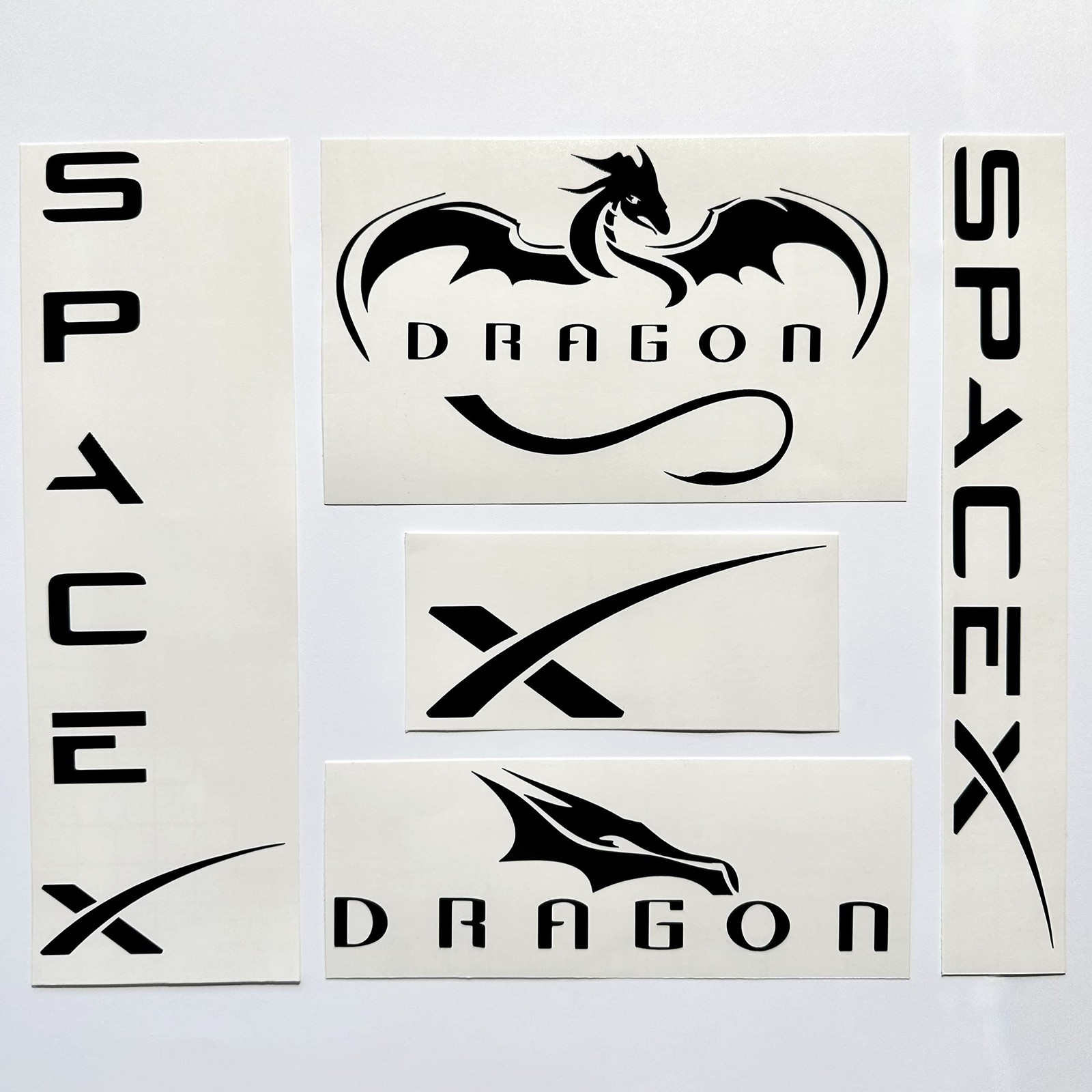 Imagnt Studio Spacex Vinyl Decal Set, 5-Stickers: 2 Spacex, 2 Dragons, 1 X (B…