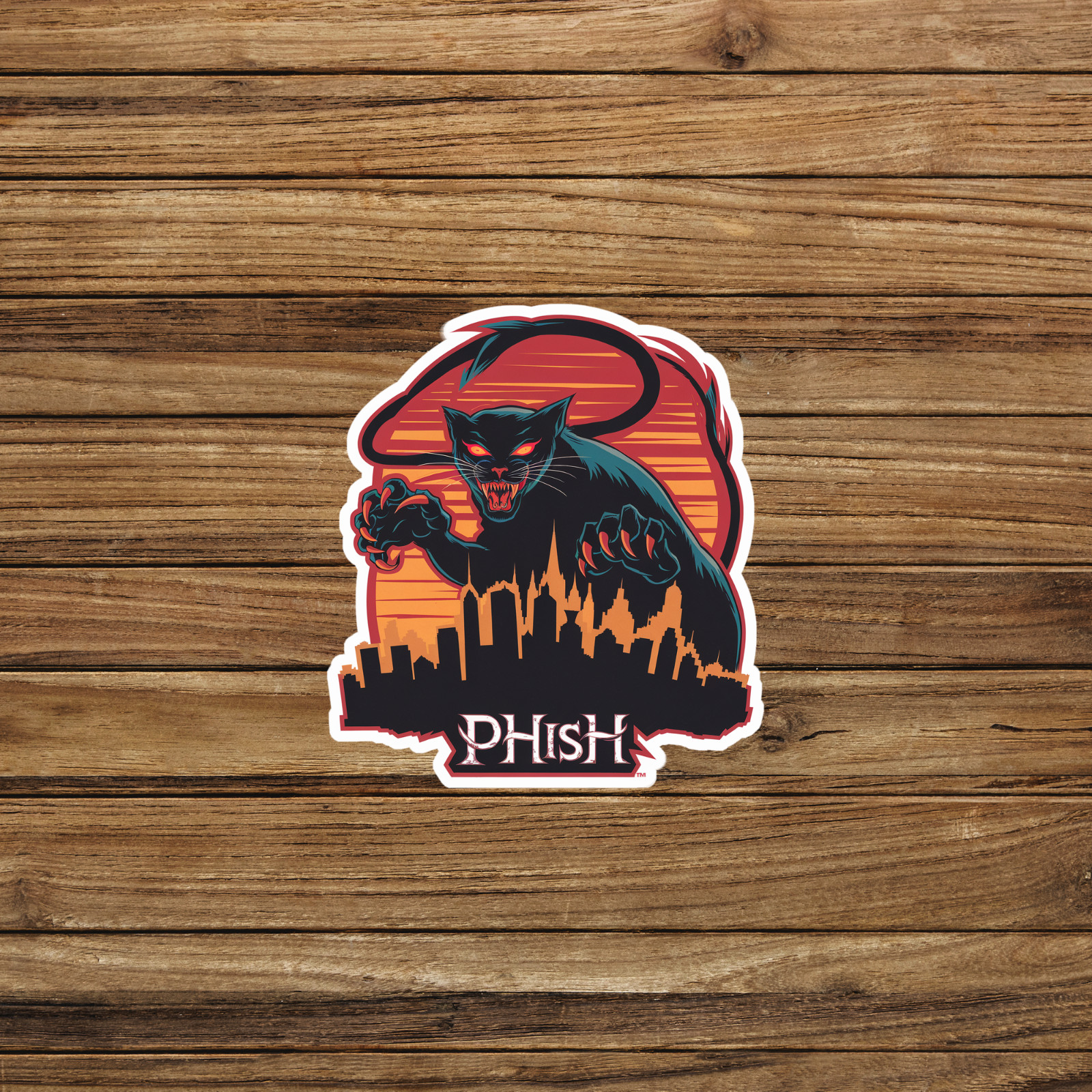 Phish Angry Black Cat Clawing Skyline Sticker – Rock Band Music Merch Decal #251