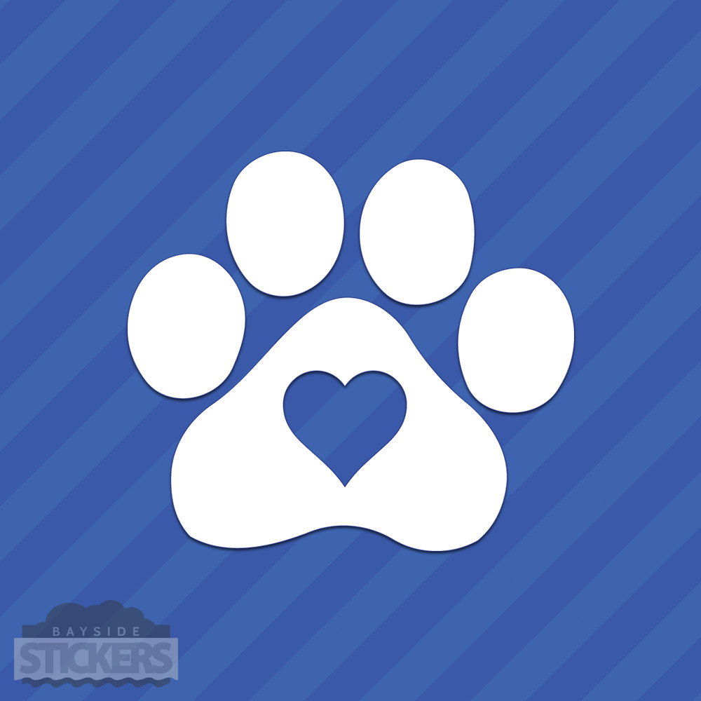 Paw Print With Heart Vinyl Decal Sticker Love Footprint Dogs Cats