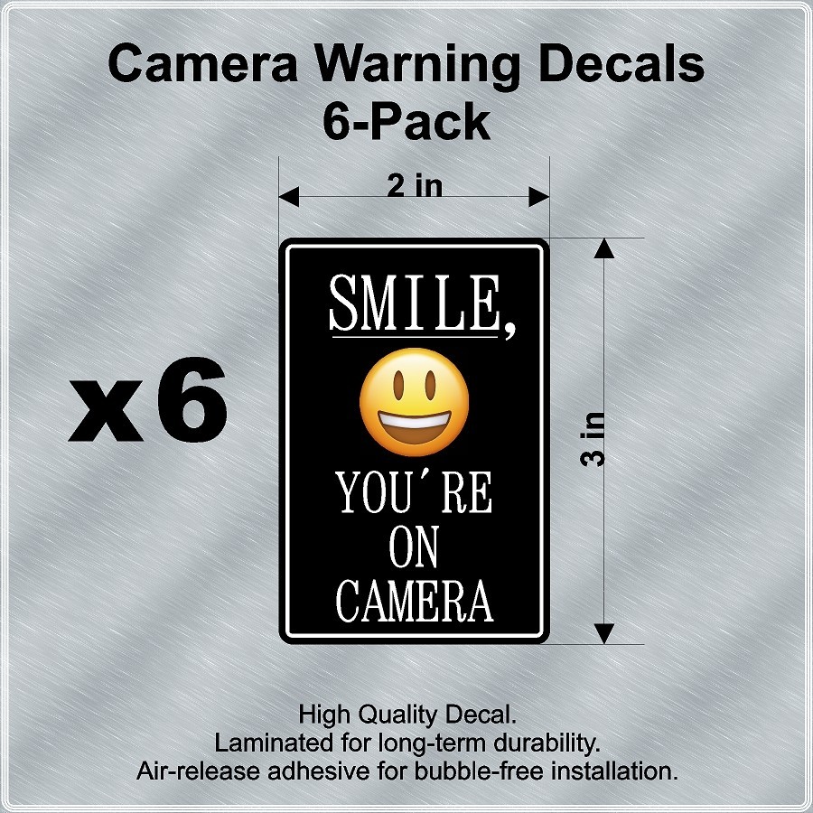 Smile You’re On Camera 6-Pack Laminated Decals / Stickers for Home, Office, Car