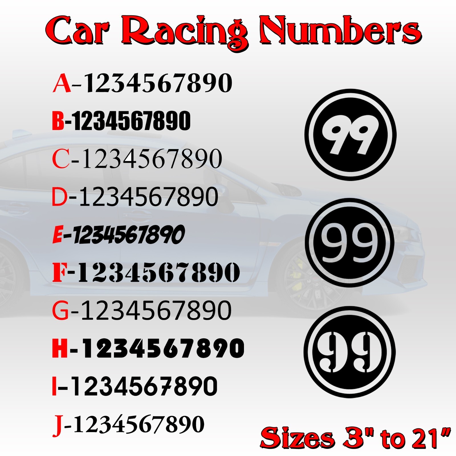 2 pack Racing circle numbers car door custom number rally sport die-cut decal V3