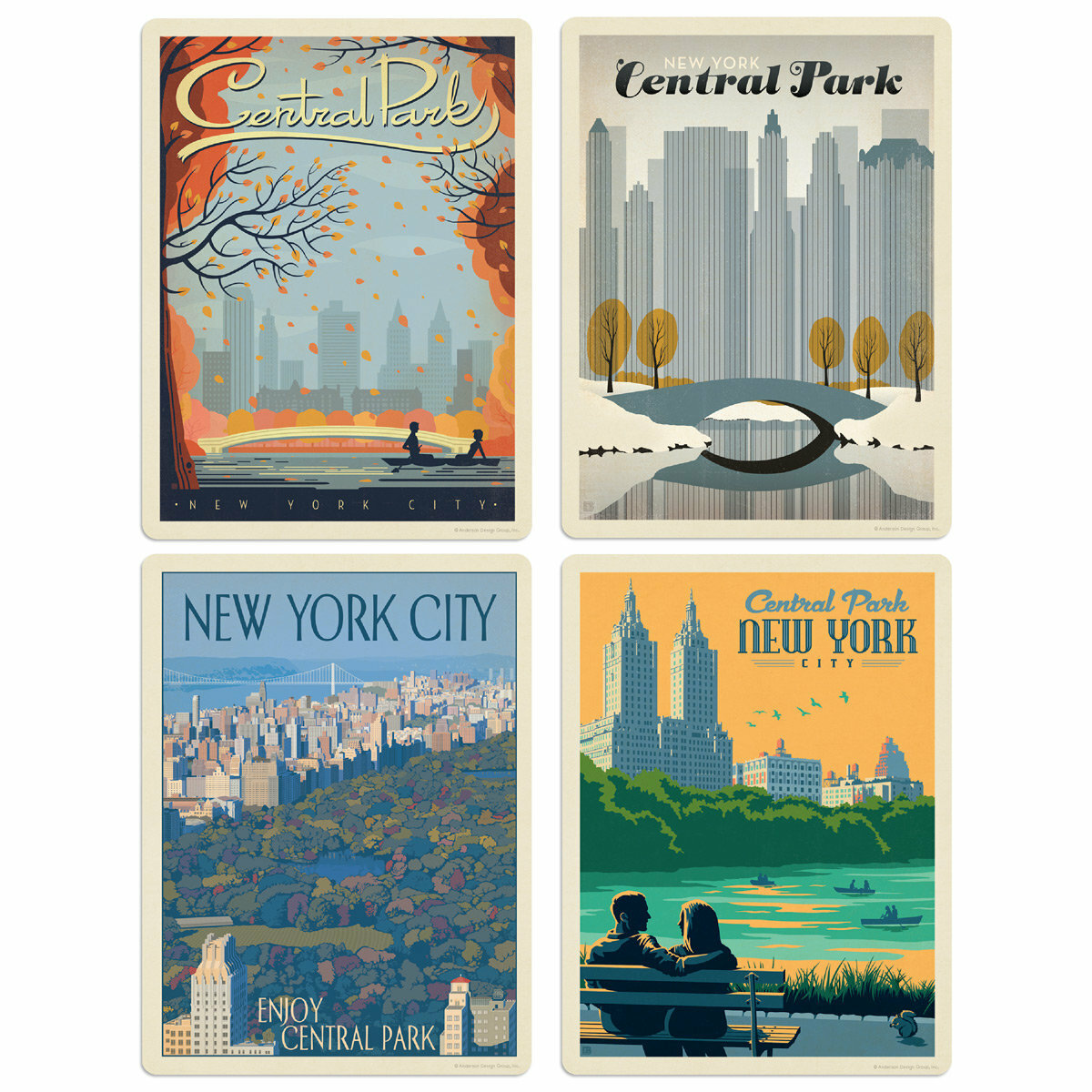 Central Park New York City Vinyl Sticker Set of 4 Luggage Decals