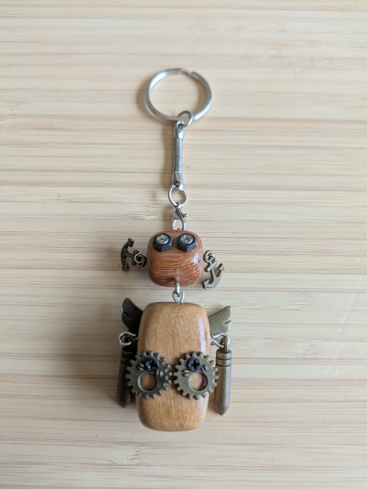 Handcrafted Wooden Mechanical Robot Car Rearview Mirror Accessory; Desk Decor