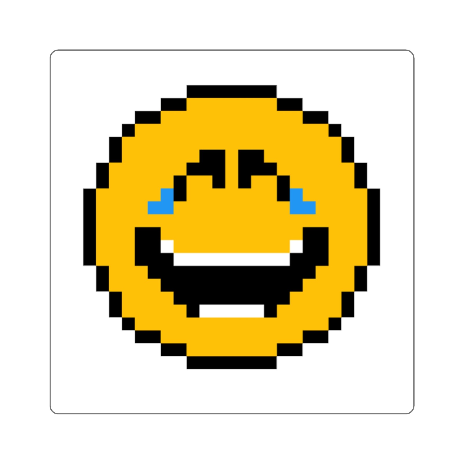 Square Stickers Cute Retro 8-Bit Laugh Crying Smiley Guy Emoji Graphic Design